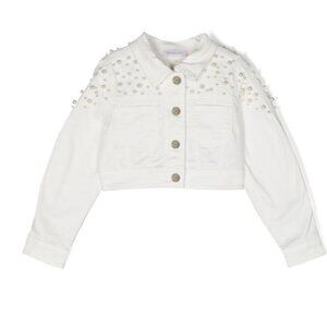 Monnalisa Pearl Studded White Denim Jacket N107-10